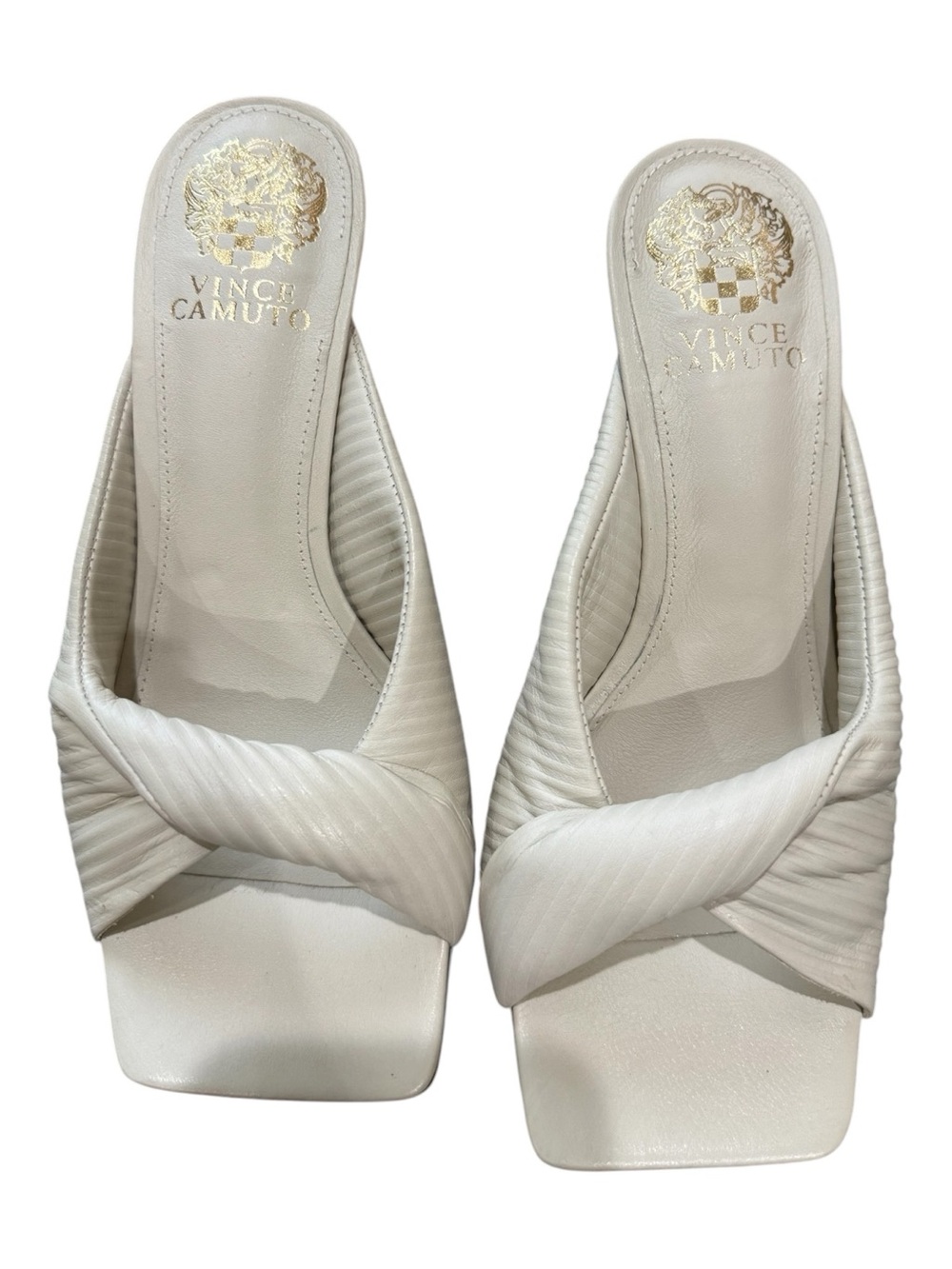 Vince Camuto White Twisted Strap Square Toe Mule Heels NIB Size 8